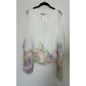 Elena Baldi Italy Women’s Silk White Floral Dolman Sleeve Top Size L ITALY. NWT